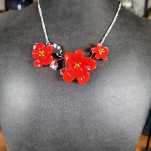 Paparazzi Red Floral Necklace Set